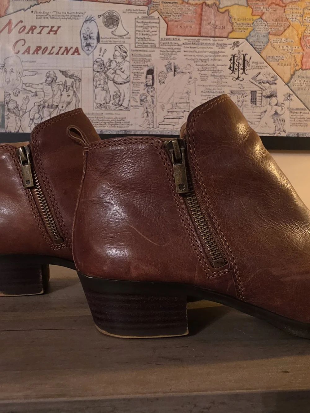 Lucky Brand Two-Tone Brown Leather Ankle Booties with Side Zip